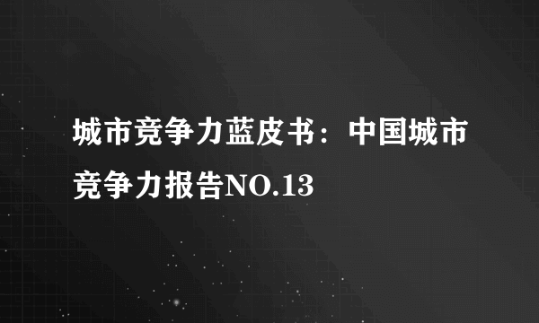 城市竞争力蓝皮书：中国城市竞争力报告NO.13