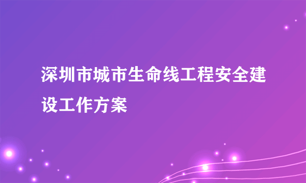 深圳市城市生命线工程安全建设工作方案