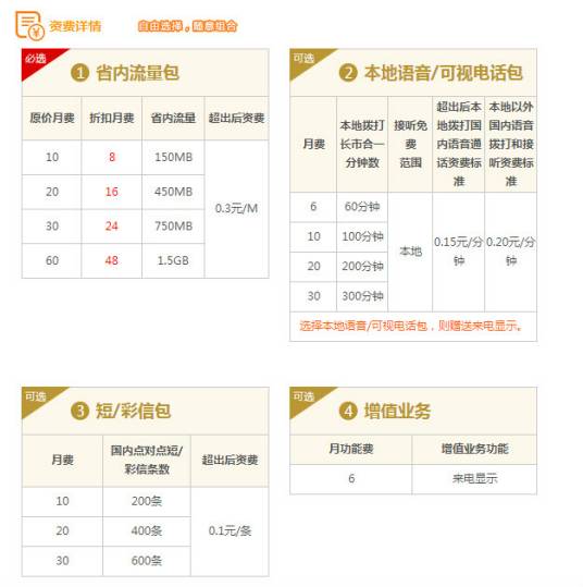 4G本地组合套餐