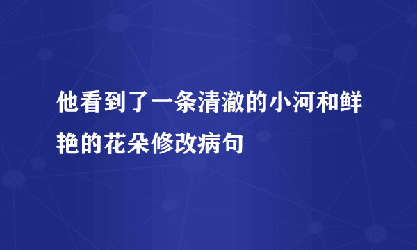他看到了一条清澈的小河和鲜艳的花朵修改病句