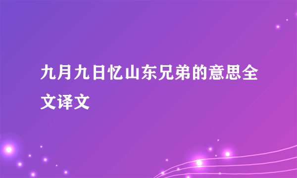 九月九日忆山东兄弟的意思全文译文