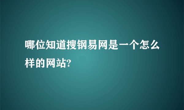 哪位知道搜钢易网是一个怎么样的网站?