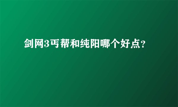 剑网3丐帮和纯阳哪个好点？