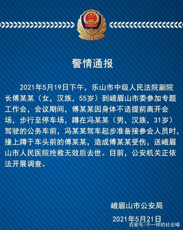 乐山中院一副院长蹲在公务车前被撞身亡，谁该为她的死负责？