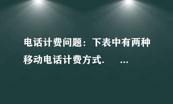 电话计费问题：下表中有两种移动电话计费方式．          月使用费/min  主叫限定时间min  主叫超时费/（