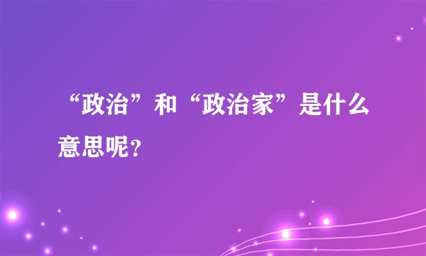“政治”和“政治家”是什么意思呢?