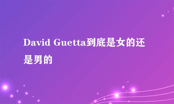 David Guetta到底是女的还是男的