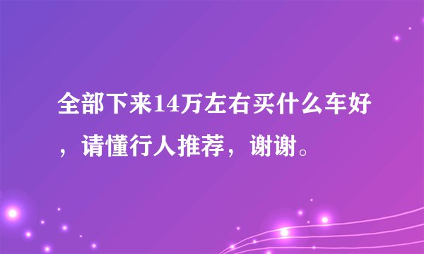 全部下来14万左右买什么车好，请懂行人推荐，谢谢。