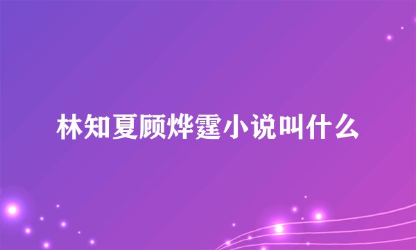 林知夏顾烨霆小说叫什么