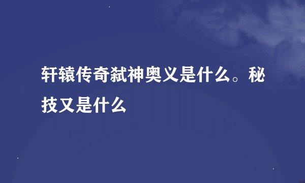 轩辕传奇弑神奥义是什么。秘技又是什么