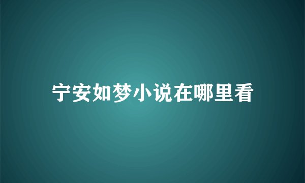 宁安如梦小说在哪里看
