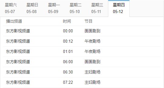 东方影视频道节目表