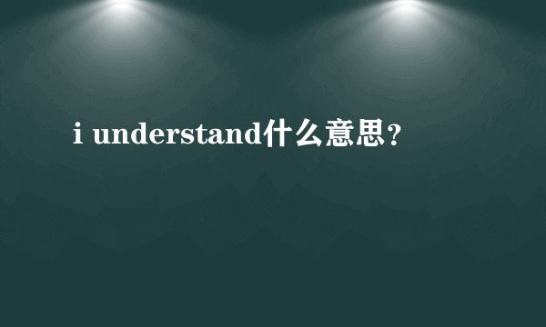 i understand什么意思？