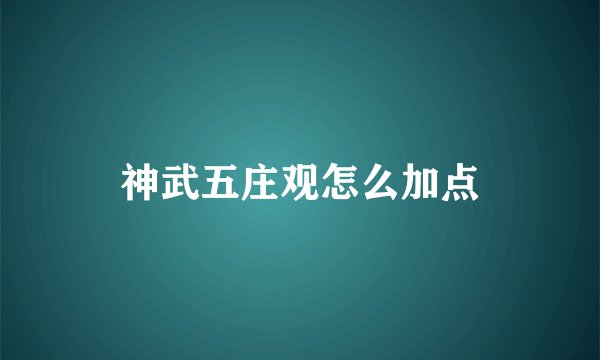 神武五庄观怎么加点