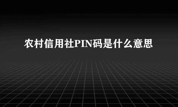 农村信用社PIN码是什么意思