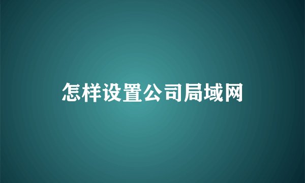 怎样设置公司局域网