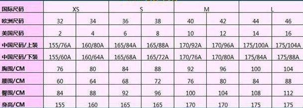 外国衣服的尺寸与中国衣服的尺寸