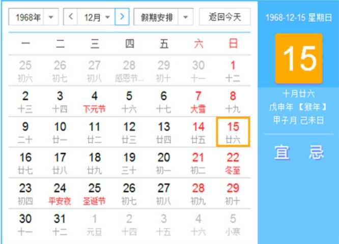 1968年阴历阳历对照表