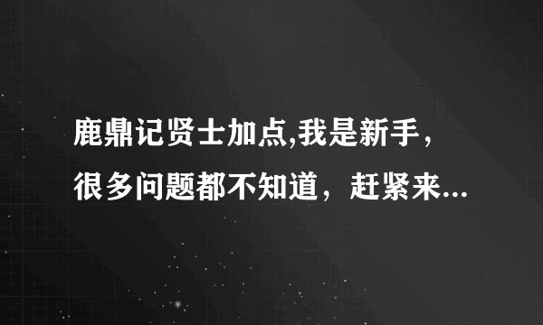 鹿鼎记贤士加点,我是新手，很多问题都不知道，赶紧来问问，现在31级，加点什么的不敢乱点，大仙们帮帮忙。