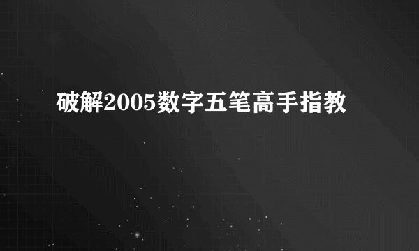 破解2005数字五笔高手指教