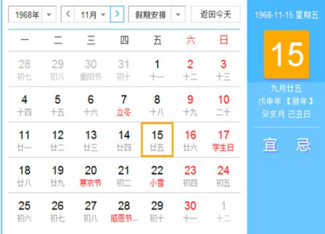 1968年阴历阳历对照表