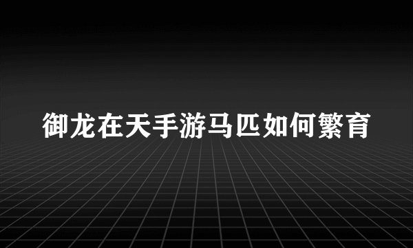 御龙在天手游马匹如何繁育