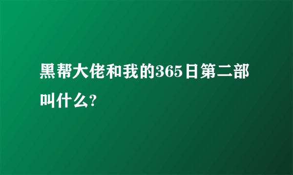 黑帮大佬和我的365日第二部叫什么?