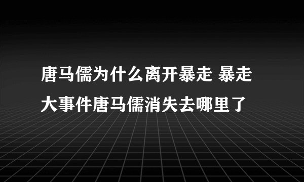 唐马儒为什么离开暴走 暴走大事件唐马儒消失去哪里了