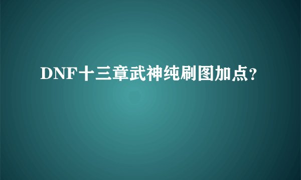 DNF十三章武神纯刷图加点？