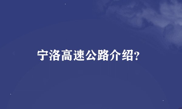 宁洛高速公路介绍？