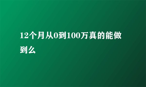 12个月从0到100万真的能做到么