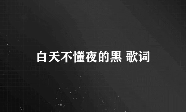 白天不懂夜的黑 歌词