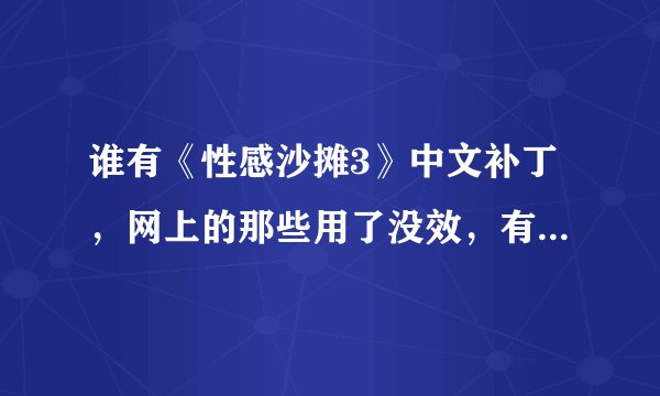 谁有《性感沙摊3》中文补丁，网上的那些用了没效，有谁有补丁的？有方法也行