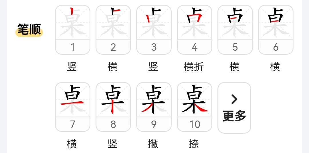 桌的笔顺和部首
