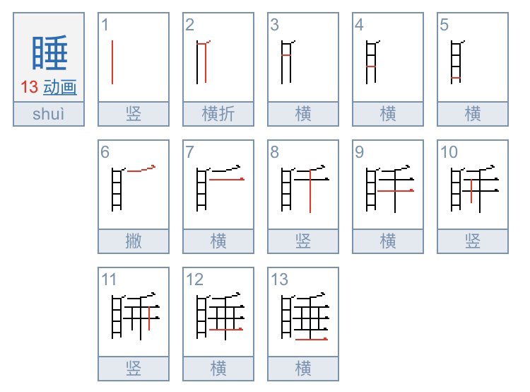 “睡”字的笔画顺序怎么写？