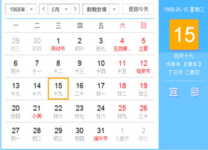 1968年阴历阳历对照表