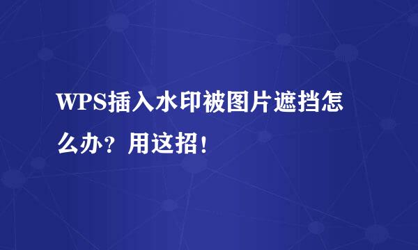 WPS插入水印被图片遮挡怎么办？用这招！
