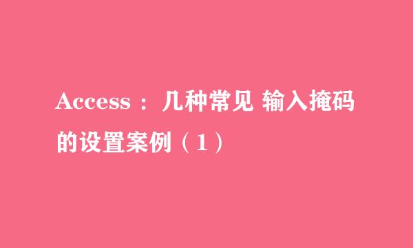 Access ：几种常见 输入掩码 的设置案例（1）