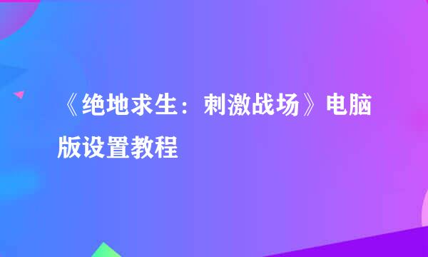 《绝地求生：刺激战场》电脑版设置教程