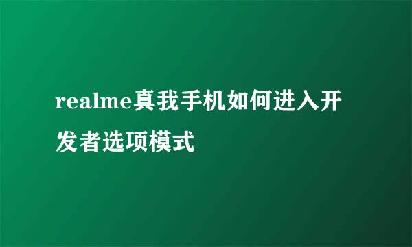 realme真我手机如何进入开发者选项模式