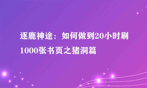 逐鹿神途：如何做到20小时刷1000张书页之猪洞篇