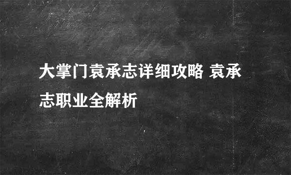 大掌门袁承志详细攻略 袁承志职业全解析