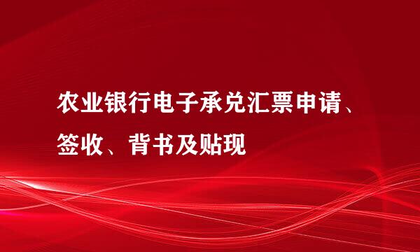 农业银行电子承兑汇票申请、签收、背书及贴现