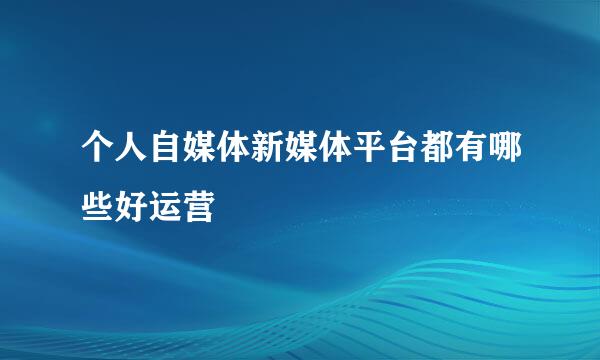 个人自媒体新媒体平台都有哪些好运营