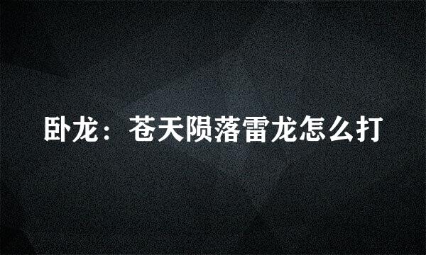 卧龙：苍天陨落雷龙怎么打