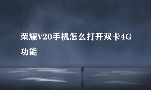 荣耀V20手机怎么打开双卡4G功能