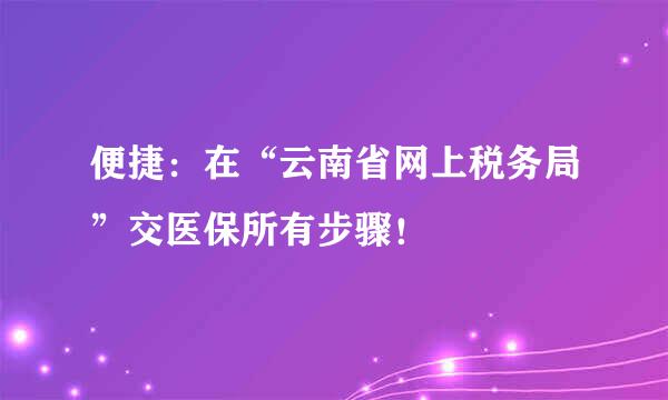 便捷：在“云南省网上税务局”交医保所有步骤！