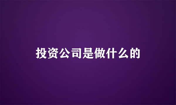 投资公司是做什么的