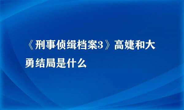 《刑事侦缉档案3》高婕和大勇结局是什么
