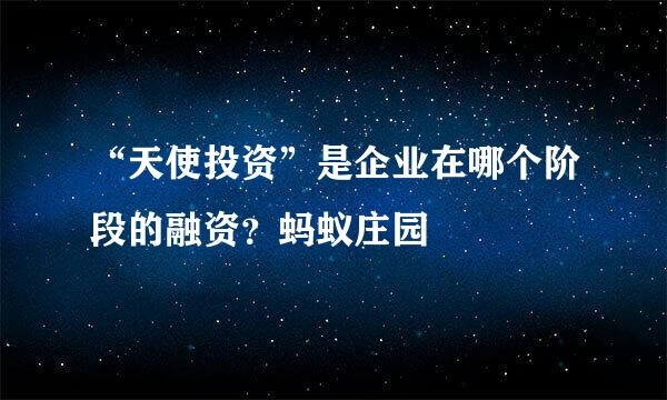“天使投资”是企业在哪个阶段的融资？蚂蚁庄园